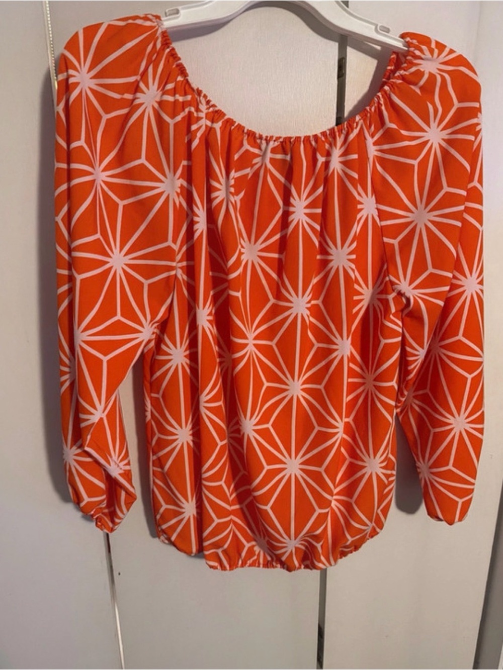 Bright Orange Geometric Off-Shoulder Blouse